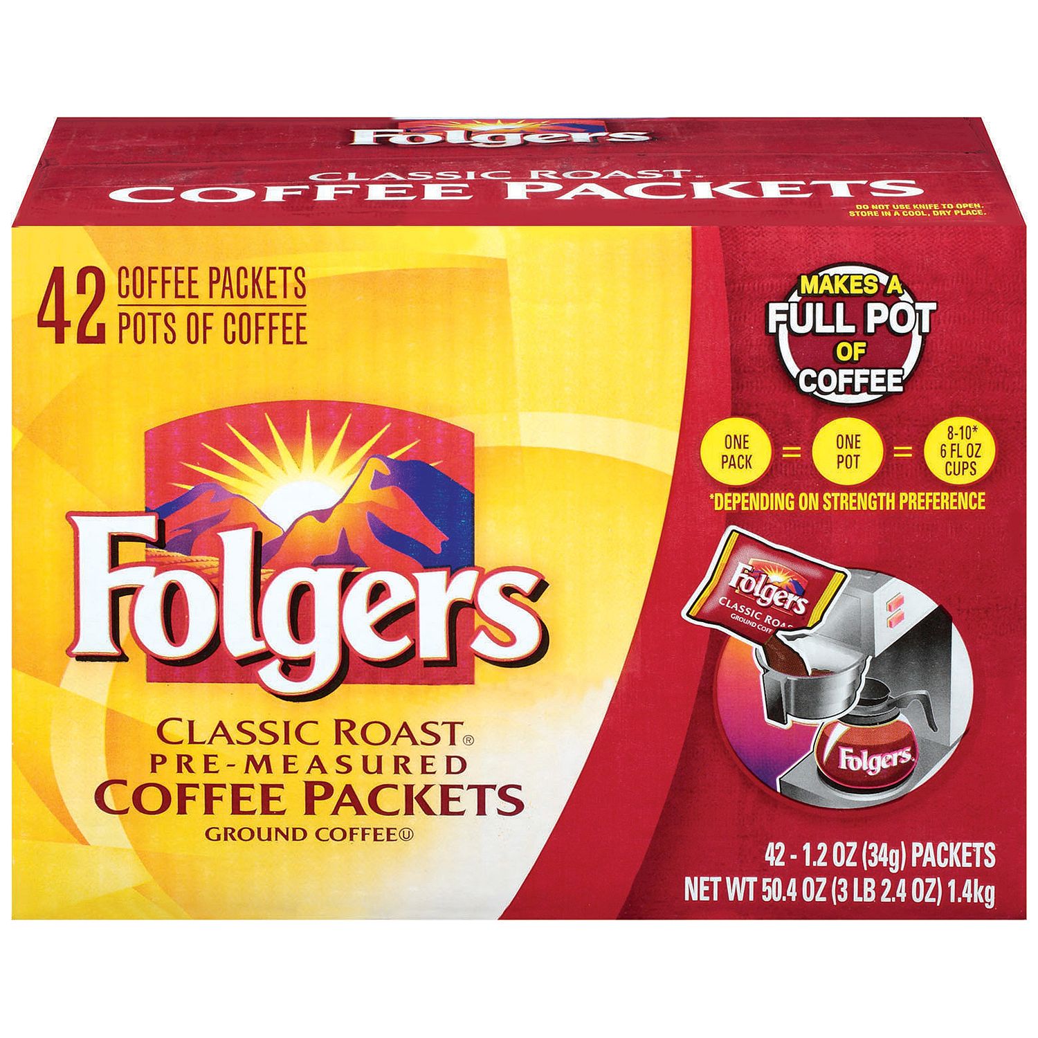 (image for) Folgers Classic Roast Ground Coffee Packets (1.2 oz., 42 ct.)