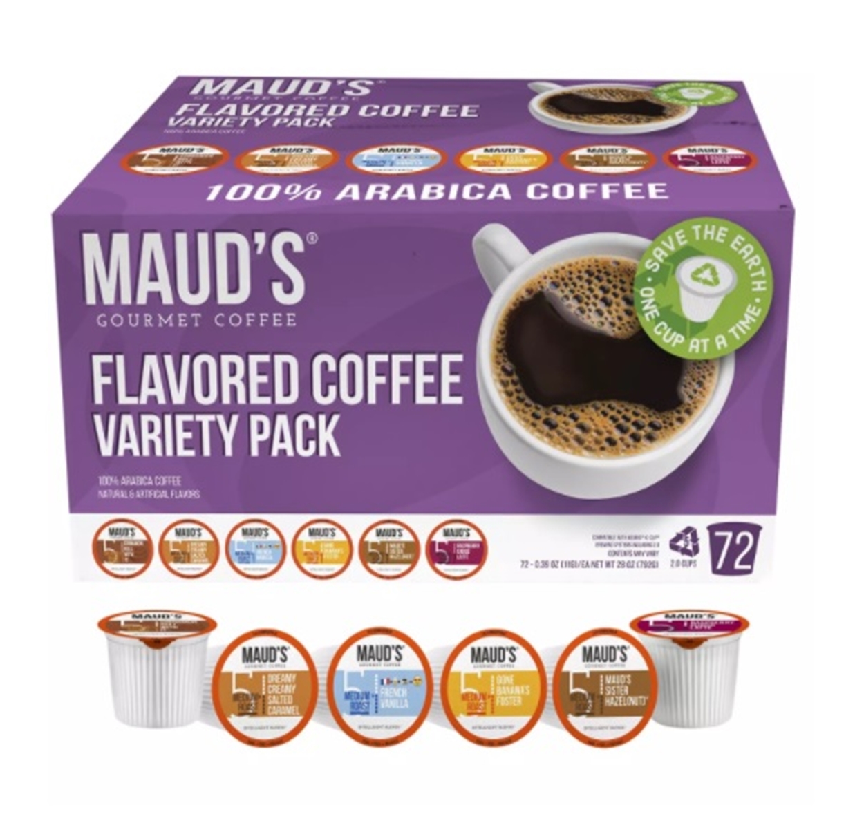 (image for) Maud's Gourmet 100% Arabica Flavored Coffee Variety Pack (72 ct)