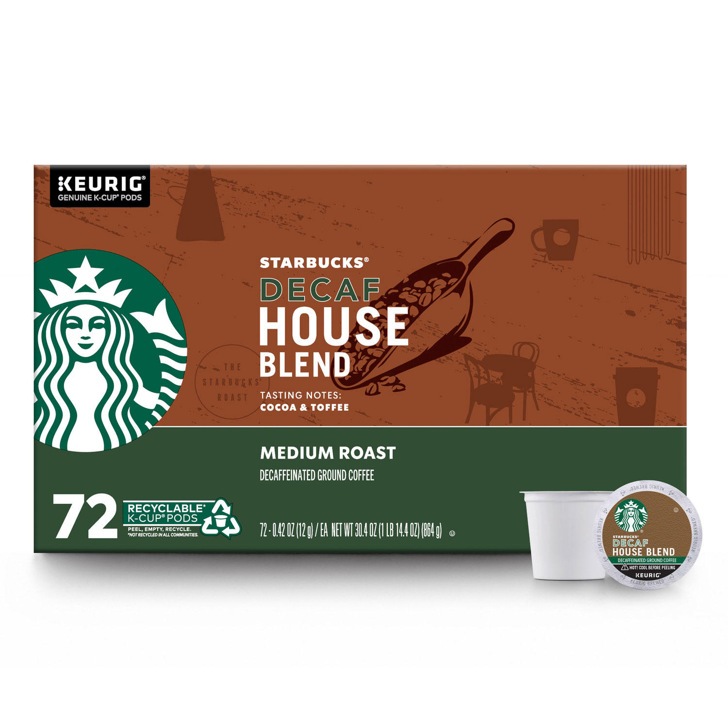 (image for) Starbucks Decaf Medium Roast K-Cups House Blend (72 ct.)